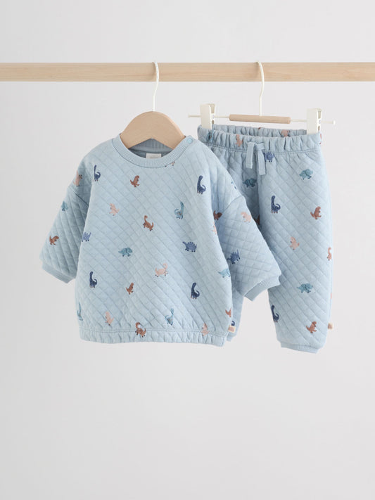 Blue Dinosaur Print Baby Quilted Sweat Top and Joggers Set (0mths-2yrs) image 1