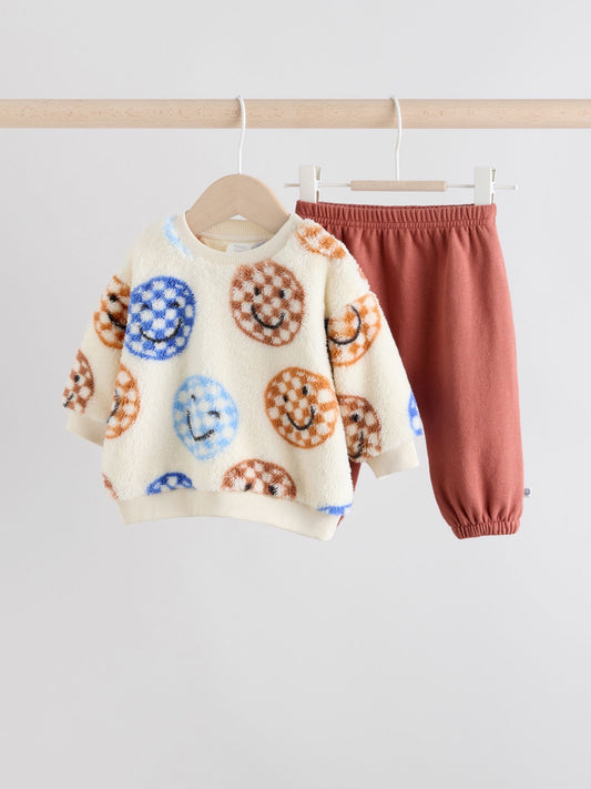 Blue Checkerboard Faces Baby Fleece Top and Joggers Set (0mths-2yrs)