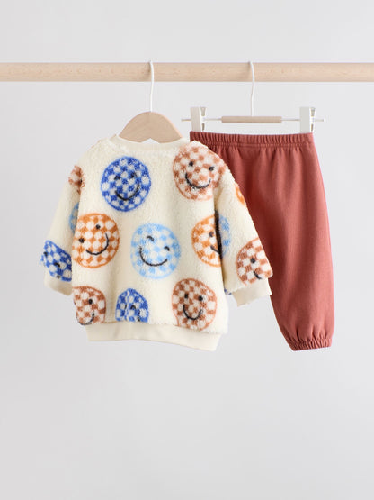 Blue Checkerboard Faces Baby Fleece Top and Joggers Set (0mths-2yrs)