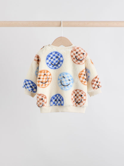 Blue Checkerboard Faces Baby Fleece Top and Joggers Set (0mths-2yrs)