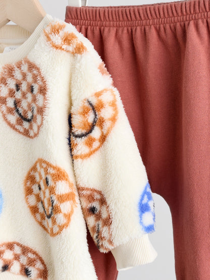 Blue Checkerboard Faces Baby Fleece Top and Joggers Set (0mths-2yrs)