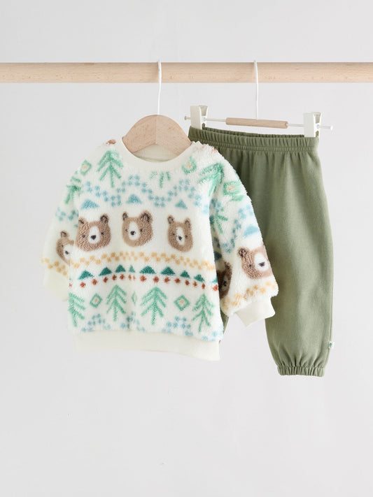 Green Bear Fairisle Baby Fleece Top and Joggers Set (0mths-2yrs) image 1