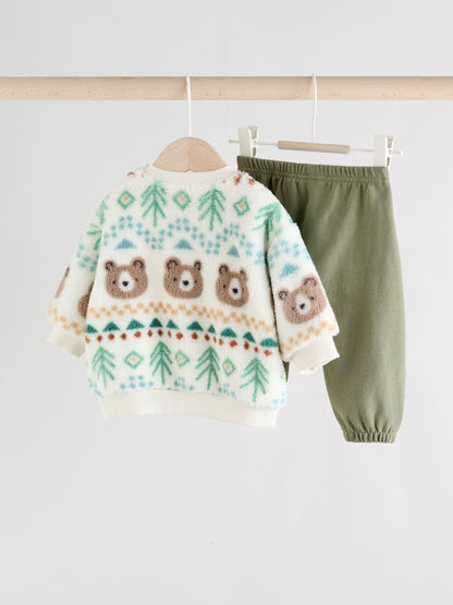 Green Bear Fairisle Baby Fleece Top and Joggers Set (0mths-2yrs)