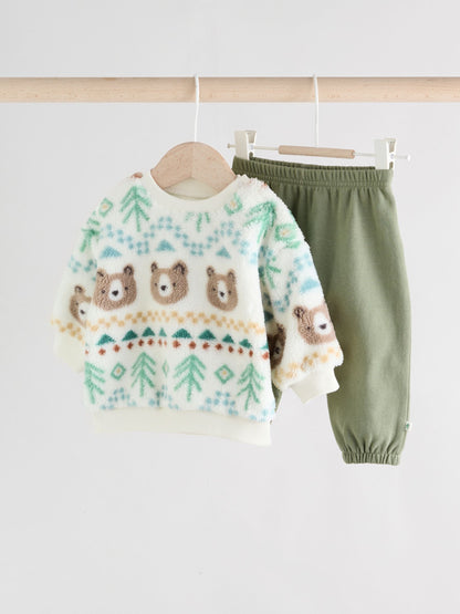 Green Bear Fairisle Baby Fleece Top and Joggers Set (0mths-2yrs)