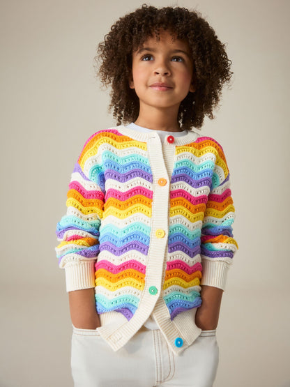 Dsiney Kidz - Little Bird by Jools Oliver Rainbow 100% Cotton Wavy Stripe Knitted Cardigan image 1