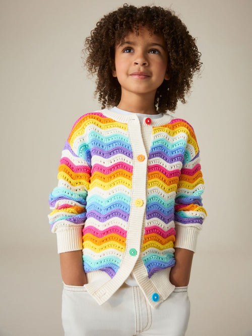 Dsiney Kidz - Little Bird by Jools Oliver Rainbow 100% Cotton Wavy Stripe Knitted Cardigan image 1