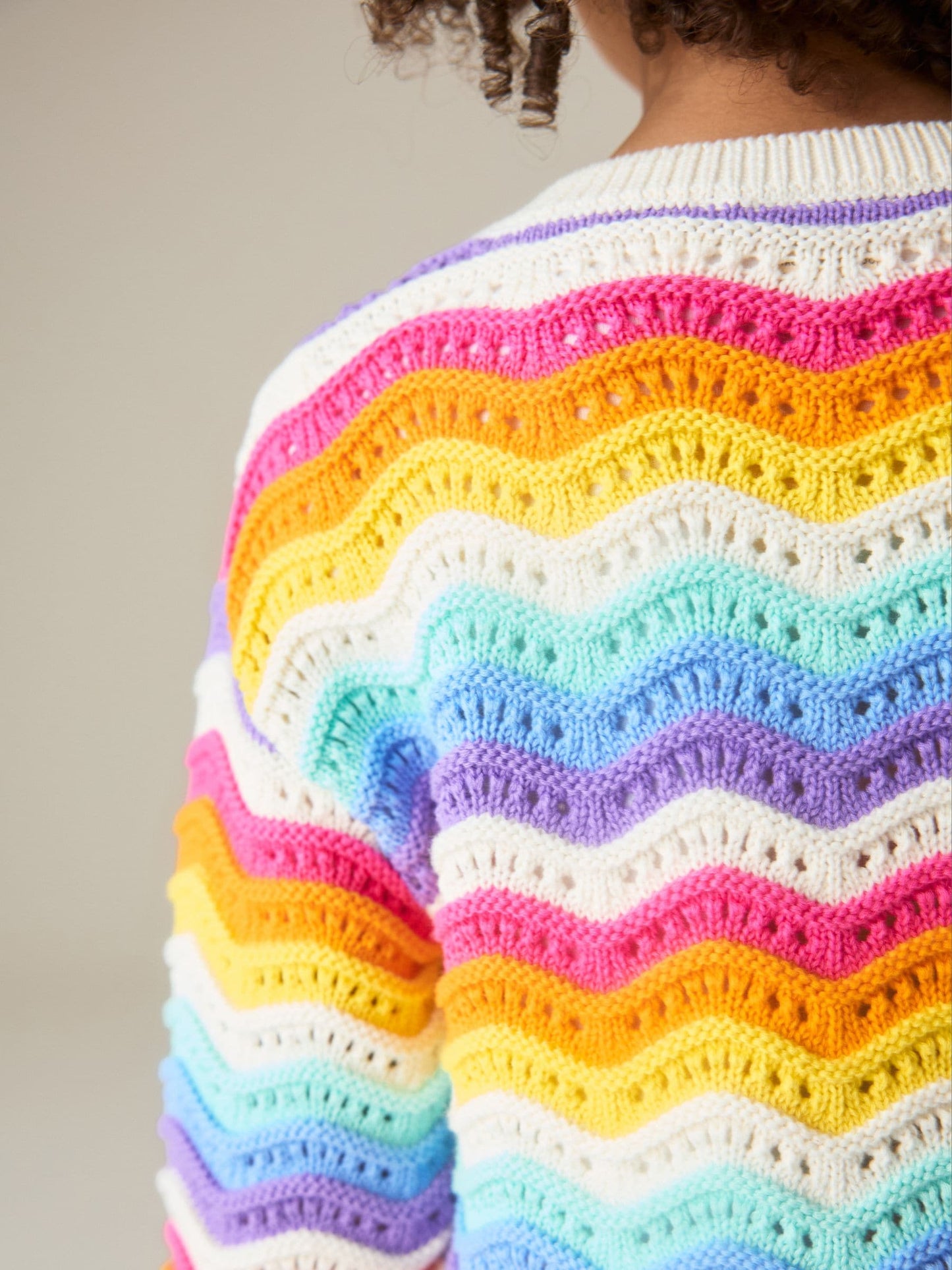 Dsiney Kidz - Little Bird by Jools Oliver Rainbow 100% Cotton Wavy Stripe Knitted Cardigan image 3