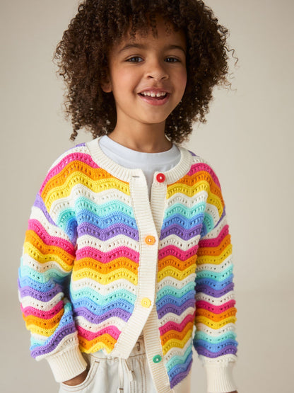 Dsiney Kidz - Little Bird by Jools Oliver Rainbow 100% Cotton Wavy Stripe Knitted Cardigan image 4