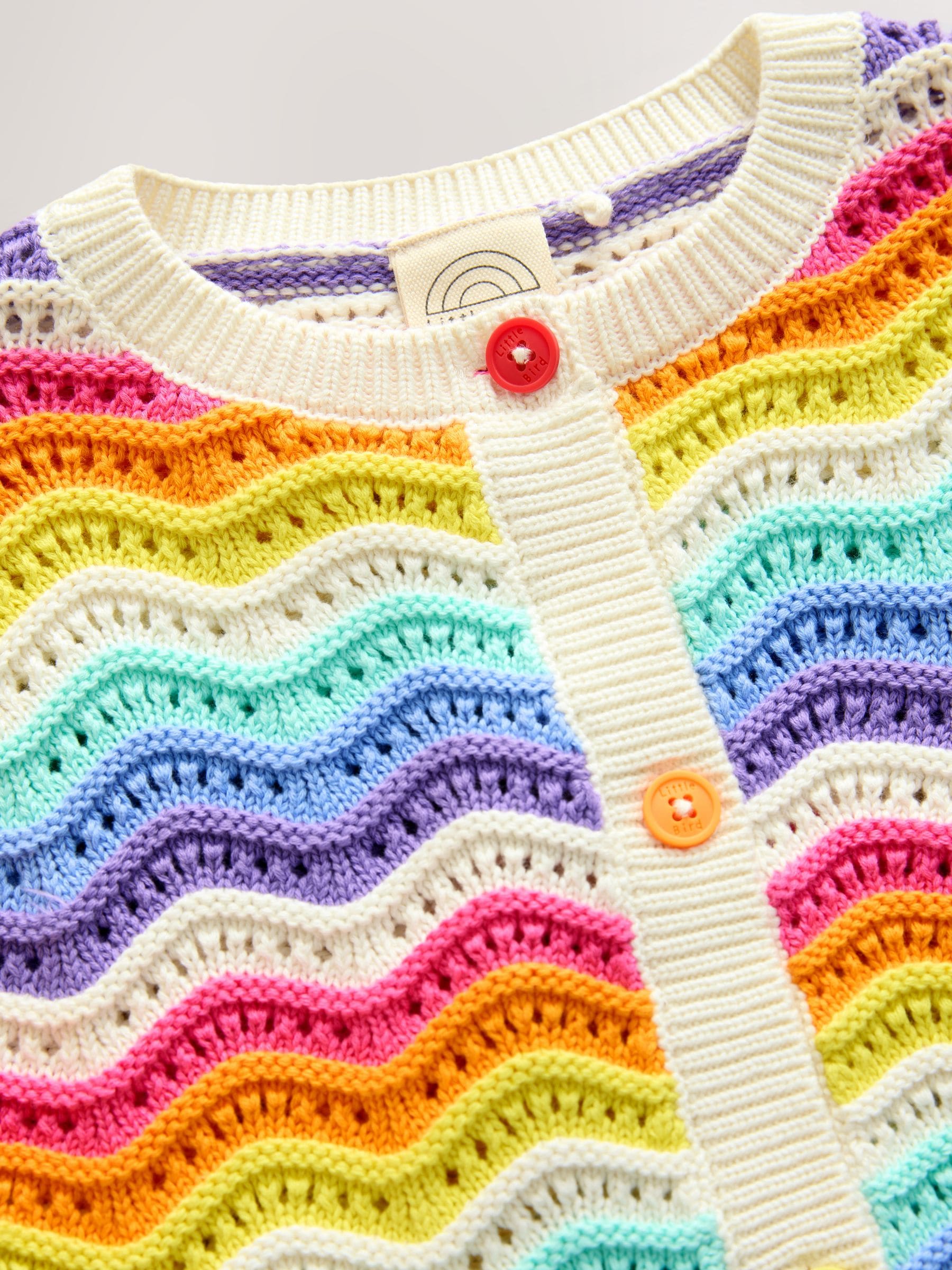 Dsiney Kidz - Little Bird by Jools Oliver Rainbow 100% Cotton Wavy Stripe Knitted Cardigan image 5