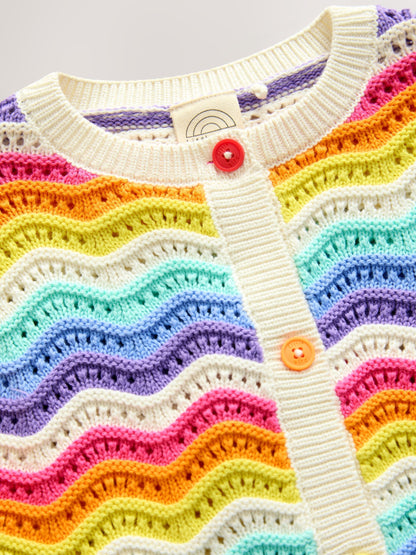 Dsiney Kidz - Little Bird by Jools Oliver Rainbow 100% Cotton Wavy Stripe Knitted Cardigan image 5