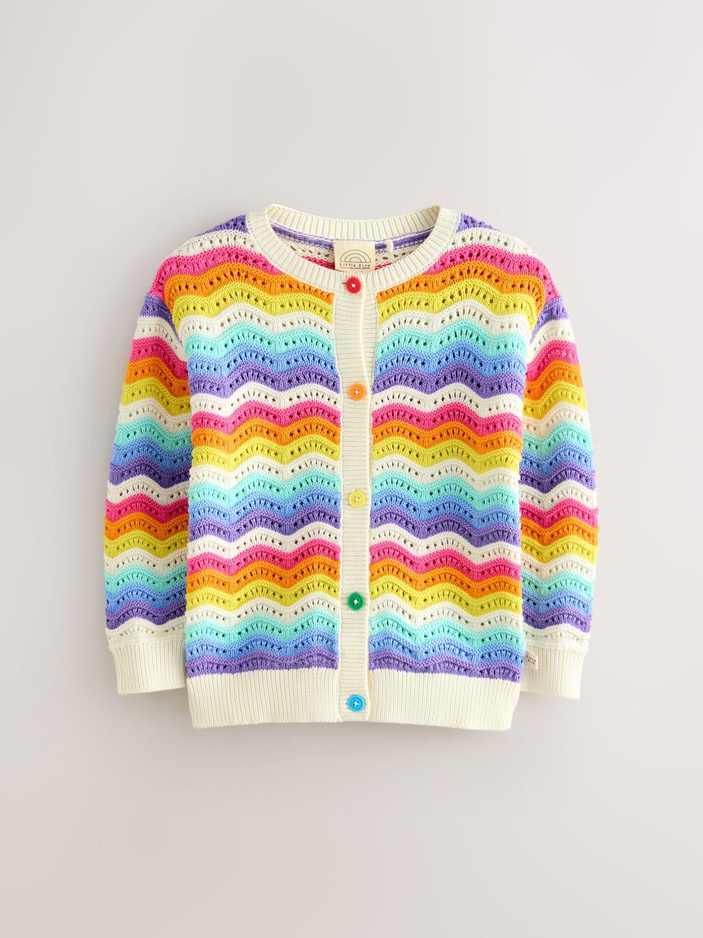 Dsiney Kidz - Little Bird by Jools Oliver Rainbow 100% Cotton Wavy Stripe Knitted Cardigan image 7