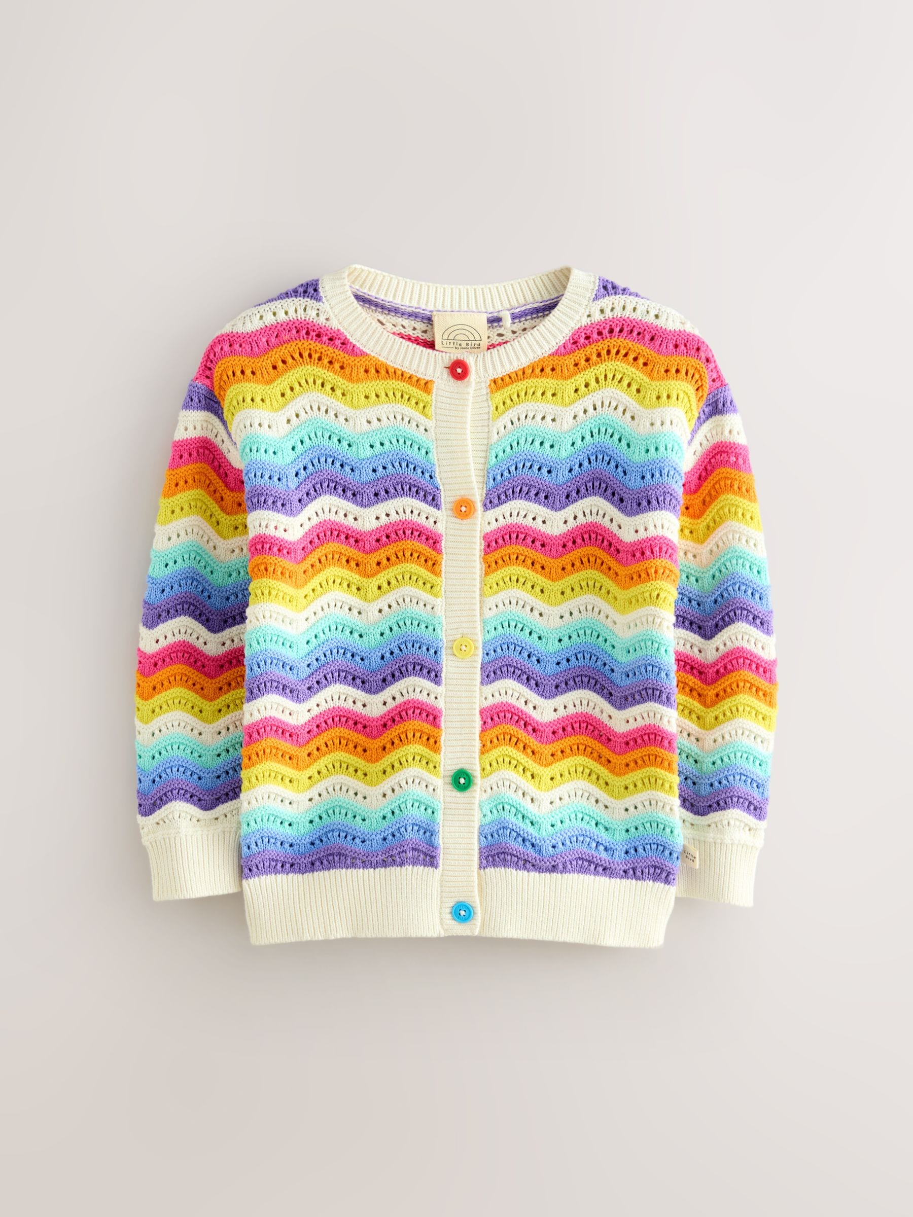 Dsiney Kidz - Little Bird by Jools Oliver Rainbow 100% Cotton Wavy Stripe Knitted Cardigan image 7