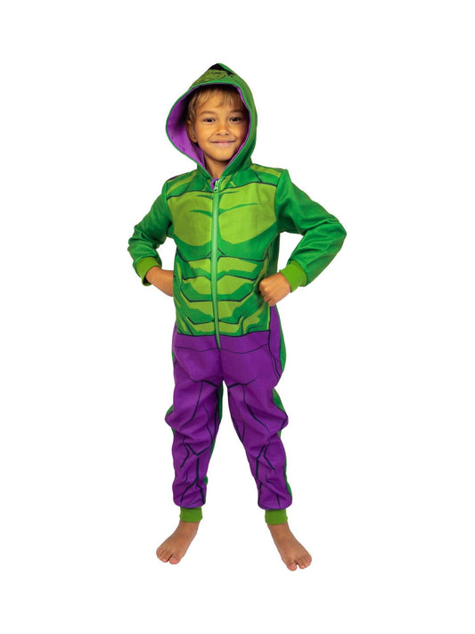 Character Green Marvel The Incredible Hulk Dress Up Fleece All-In-One Pyjamas - image 1