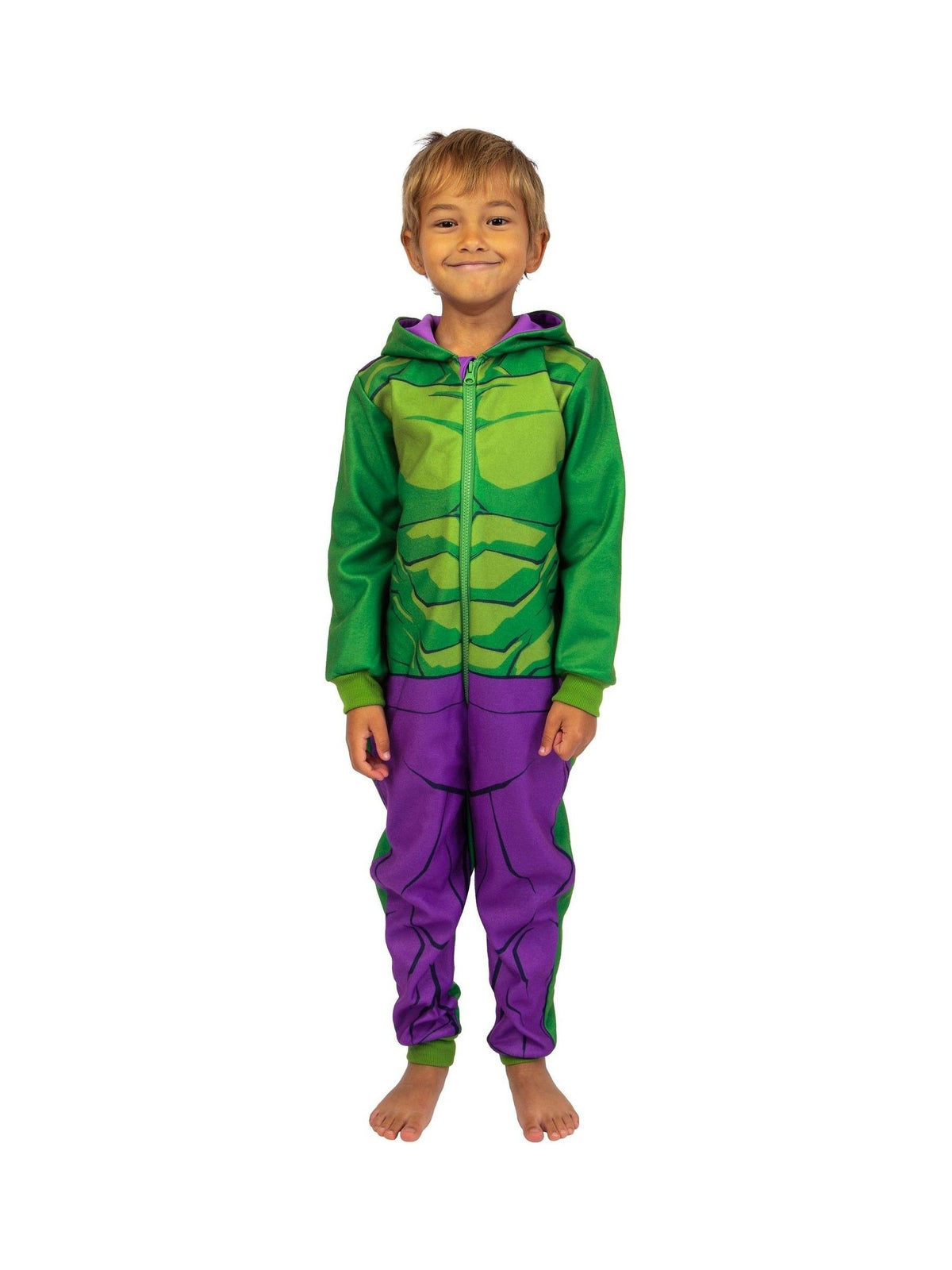 Character Green Marvel The Incredible Hulk Dress Up Fleece All-In-One Pyjamas - image 2