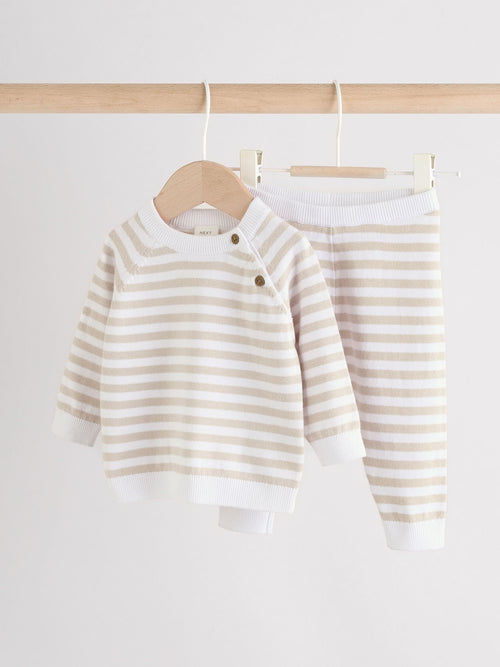 Neutral Stripe Knitted Top and Leggings Baby Set (0mths-2yrs) image 1