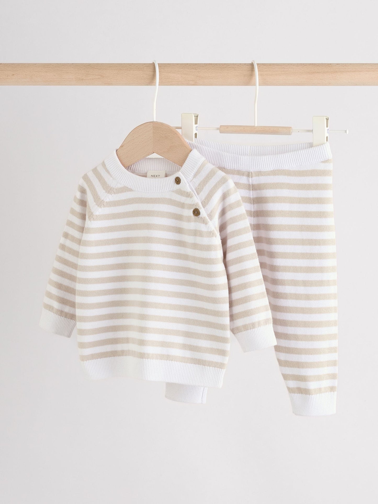 Neutral Stripe Knitted Top and Leggings Baby Set (0mths-2yrs)