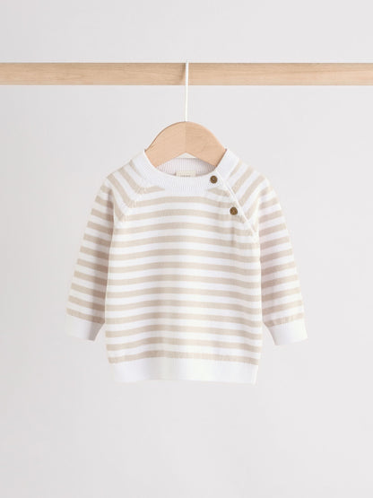 Neutral Stripe Knitted Top and Leggings Baby Set (0mths-2yrs)