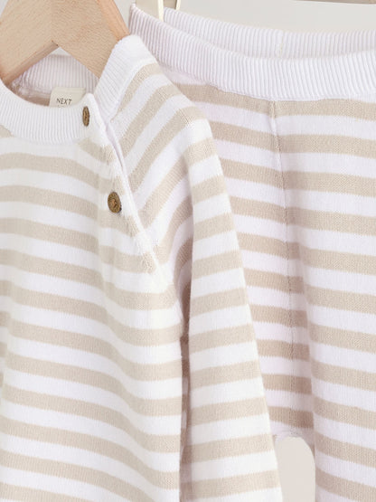 Neutral Stripe Knitted Top and Leggings Baby Set (0mths-2yrs)