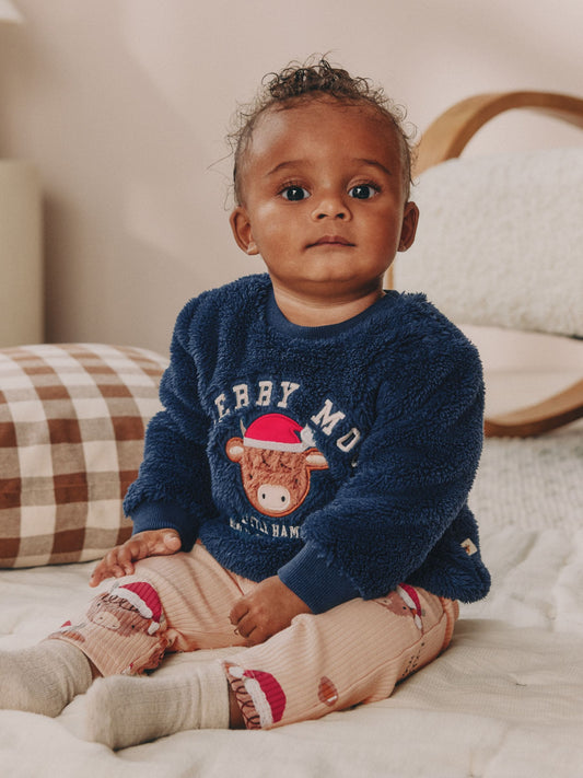 Navy Christmas Hamish Baby Fleece Top and Leggings Set (0mths-3yrs) image 1