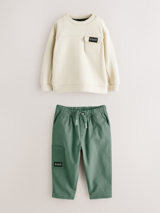 Baker by Ted Baker Stone and Green Sweatshirt and Cargo Trousers Set image 1