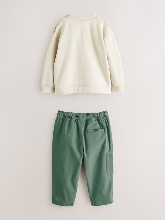 Baker by Ted Baker Stone and Green Sweatshirt and Cargo Trousers Set image 3