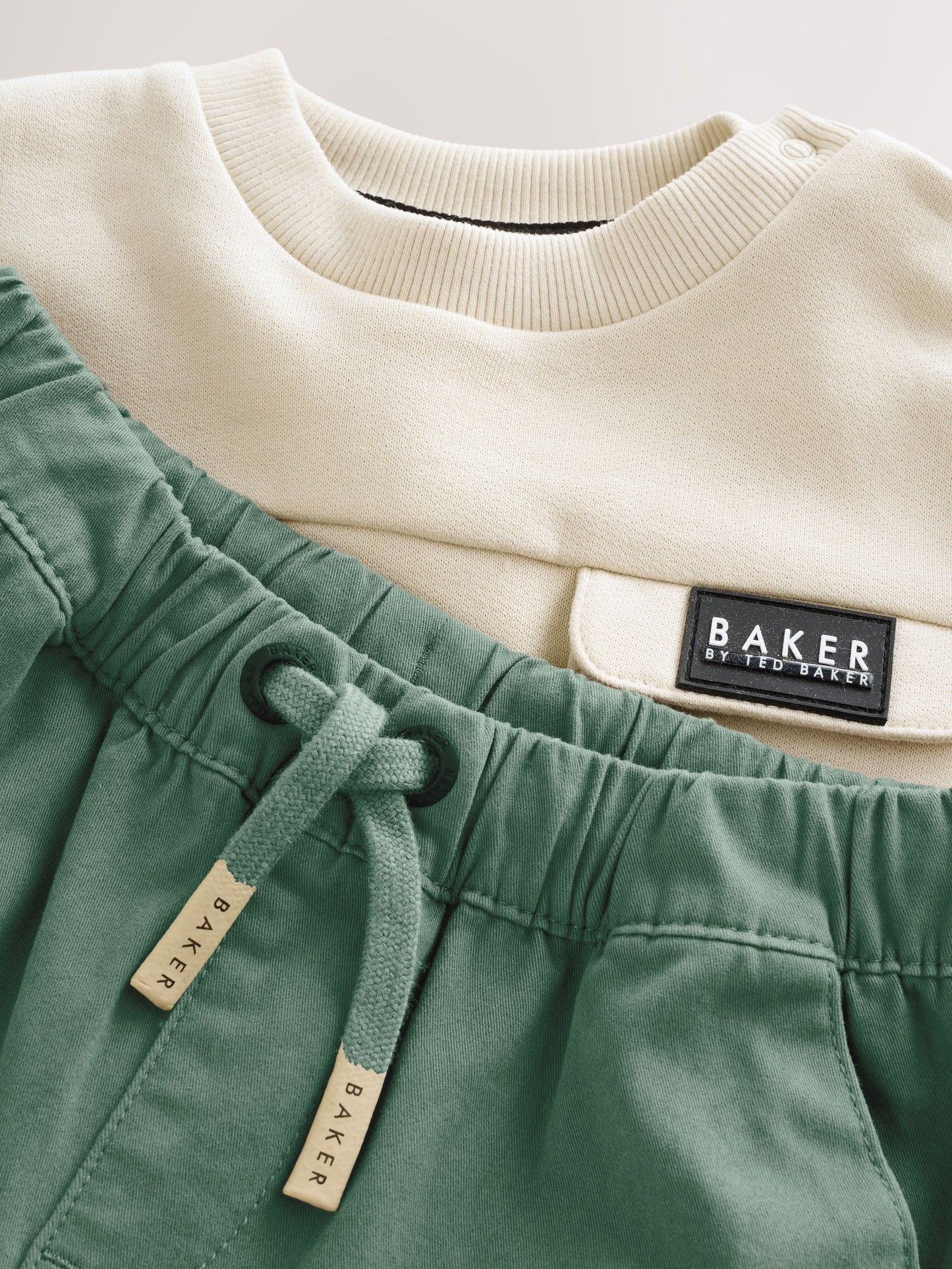 Baker by Ted Baker Stone and Green Sweatshirt and Cargo Trousers Set image 3