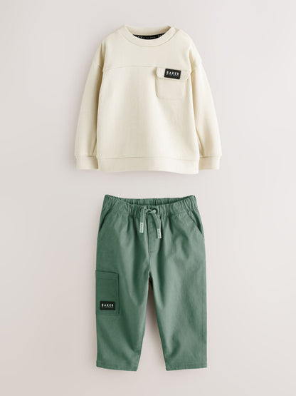 Baker by Ted Baker Stone and Green Sweatshirt and Cargo Trousers Set image 1