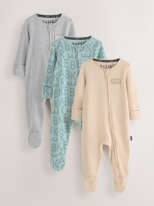 Baker by Ted Baker Grey/Green/Stone Baker by Ted Baker 3 Pack Sleepsuits image 1