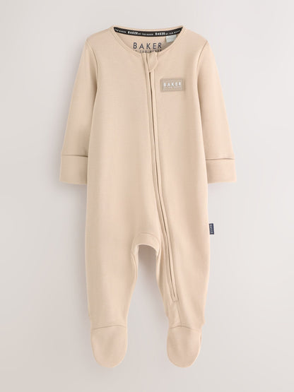 Baker by Ted Baker Grey/Green/Stone Baker by Ted Baker 3 Pack Sleepsuits image 4