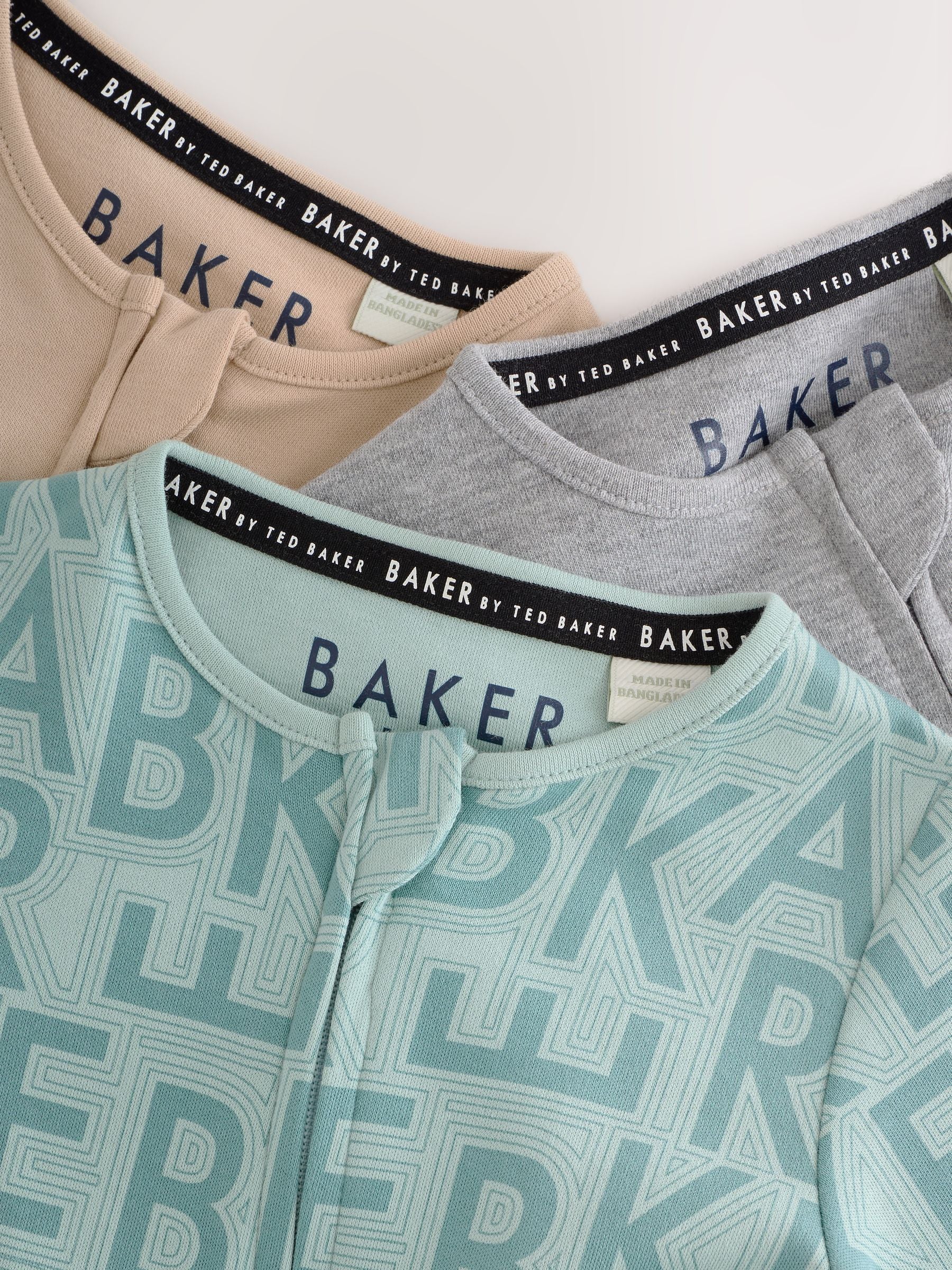 Baker by Ted Baker Grey/Green/Stone Baker by Ted Baker 3 Pack Sleepsuits image 6