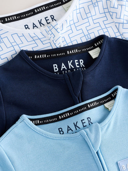 Baker by Ted Baker Navy/Blue Baker by Ted Baker 3 Pack Sleepsuits image 6