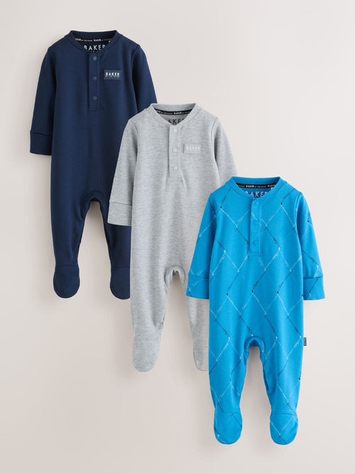 Baker by Ted Baker Navy Blue and Grey Sleepsuits 3 Pack image 1