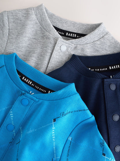 Baker by Ted Baker Navy Blue and Grey Sleepsuits 3 Pack