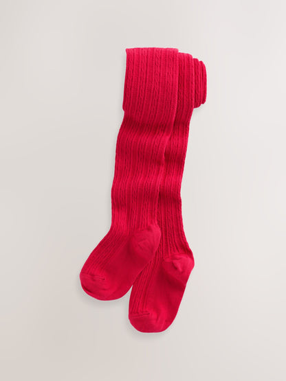 Red Regular Length Cotton Rich Cable Tights image 1