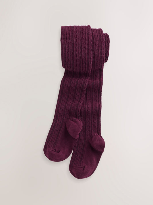 Burgundy Red Regular Length Cotton Rich Cable Tights image 1