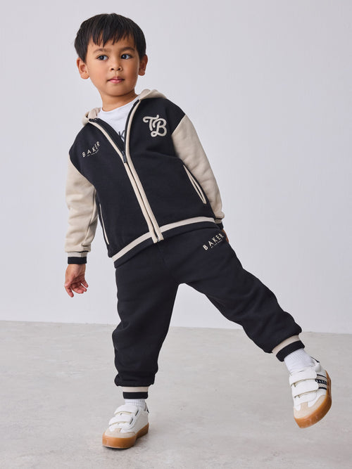 Dsiney Kidz - Baker by Ted Baker Black/Ecru 3 Piece Varsity Hoodie T-Shirt and Joggers Set image 1