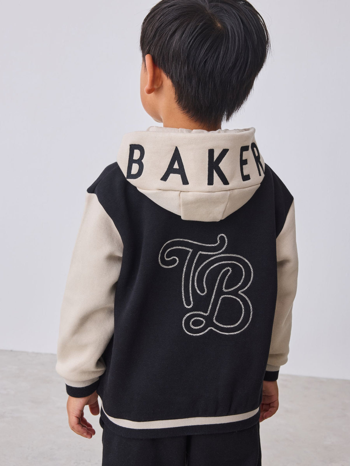 Dsiney Kidz - Baker by Ted Baker Black/Ecru 3 Piece Varsity Hoodie T-Shirt and Joggers Set image 2