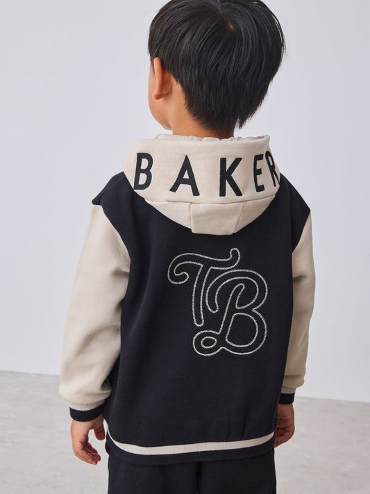 Dsiney Kidz - Baker by Ted Baker Black/Ecru 3 Piece Varsity Hoodie T-Shirt and Joggers Set image 2