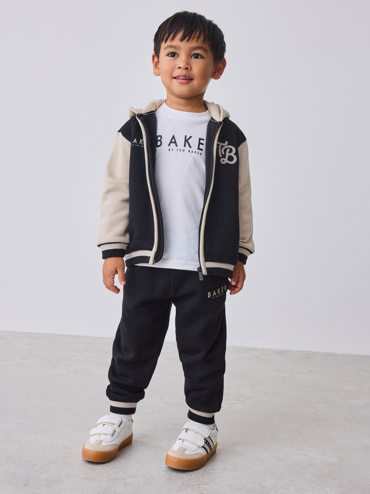 Dsiney Kidz - Baker by Ted Baker Black/Ecru 3 Piece Varsity Hoodie T-Shirt and Joggers Set image 4
