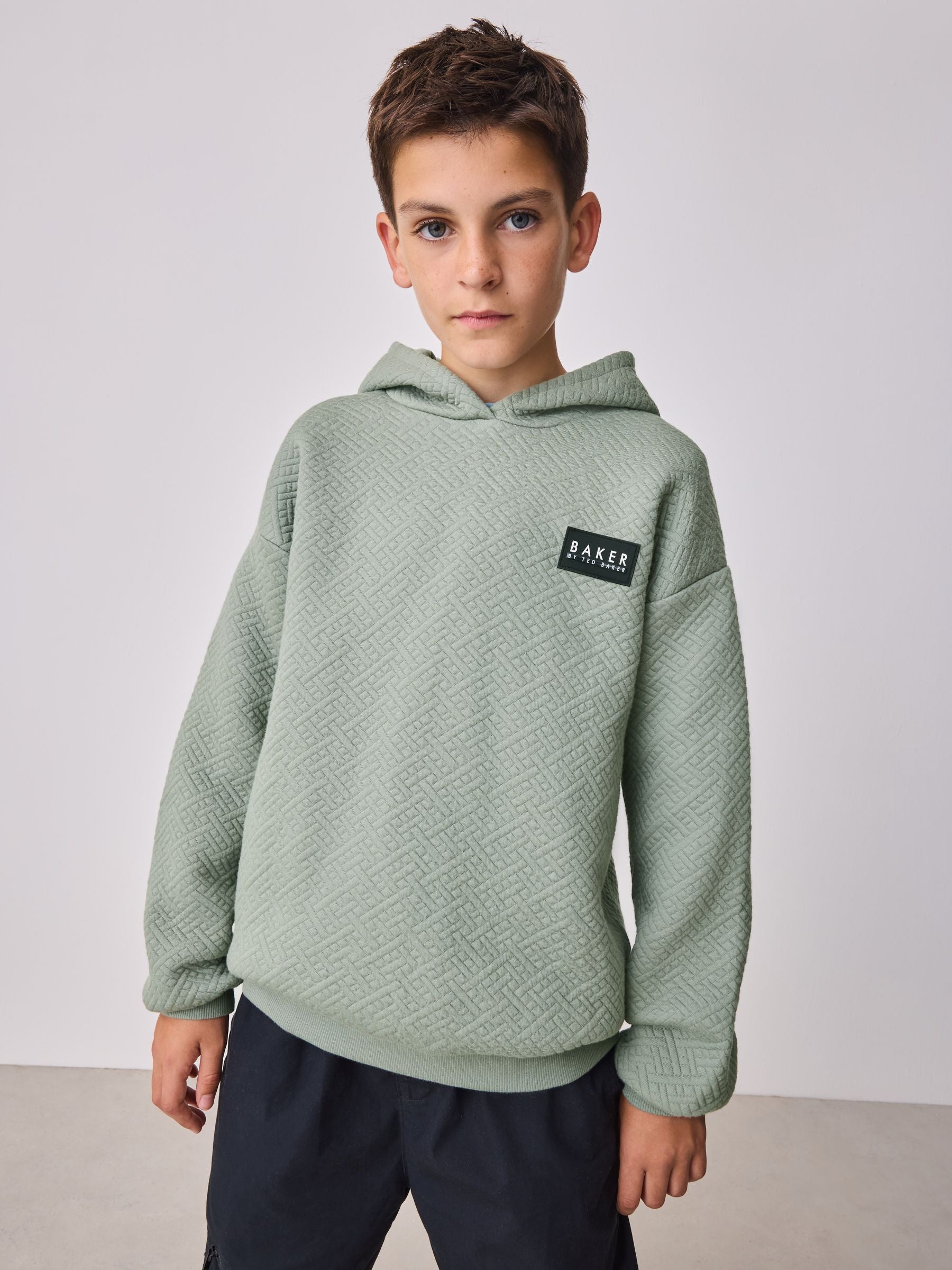Baker by Ted Baker Green Oversized Textured Hoodie image 3