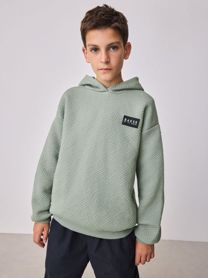 Baker by Ted Baker Green Oversized Textured Hoodie image 3