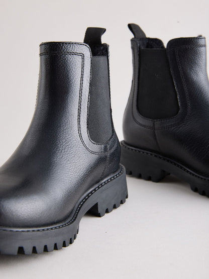 Black Standard Fit (F) Leather Warm Lined Chelsea Boots image 3