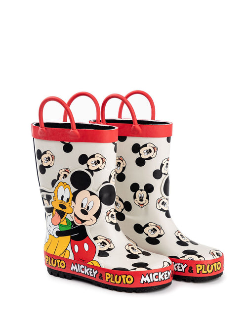 Vanilla Underground White Mickey & Pluto Boys Wellies with Handles image 1