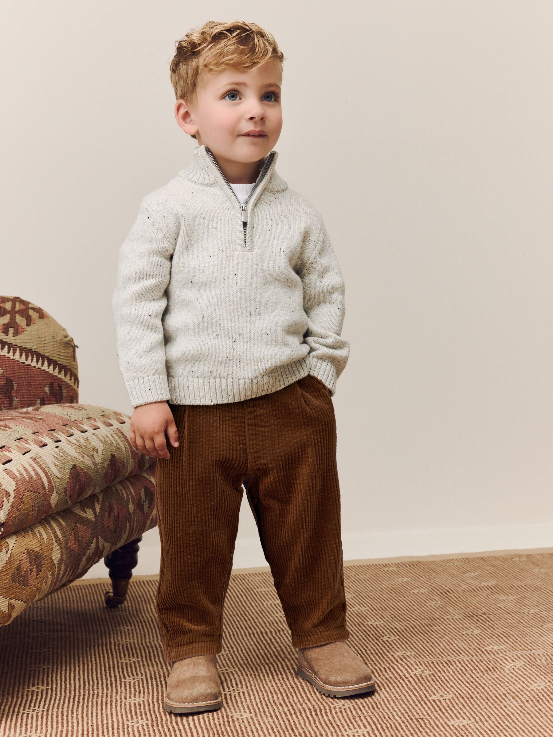 Tan Brown Textured Corduroy Pull On Trousers (3mths-7yrs) image 2