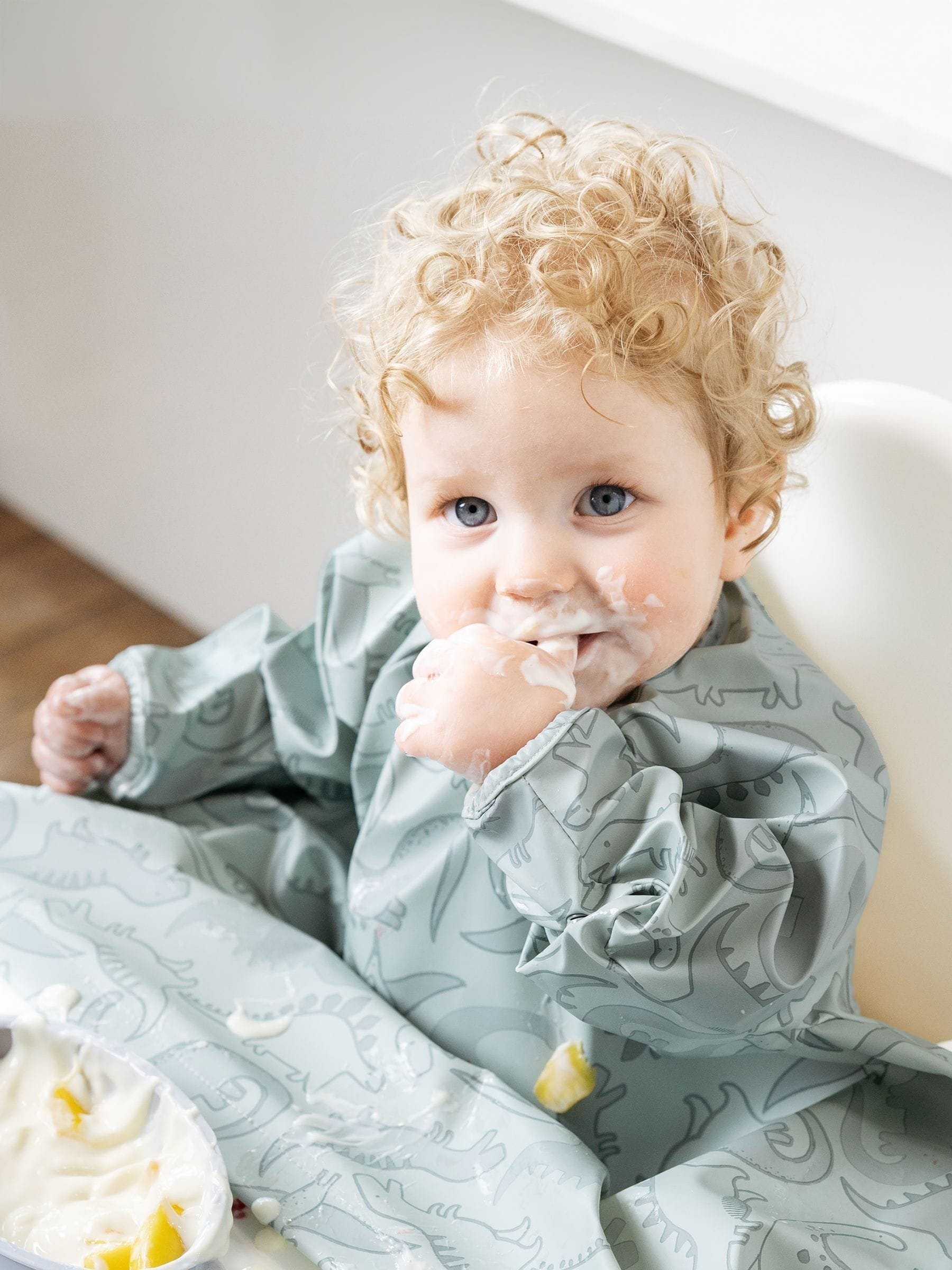 Bibado Green Coverall Weaning Bib - Dino Roar image 1