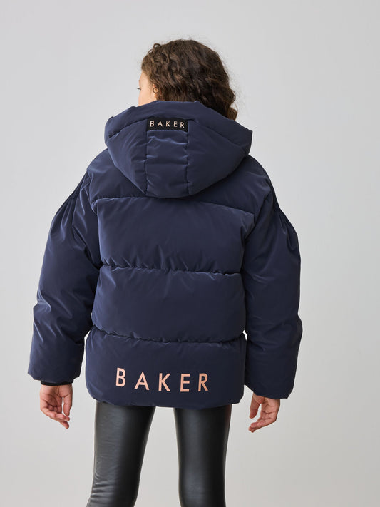 Baker by Ted Baker Navy Shower Resistant Bow Front Padded Coat image 2
