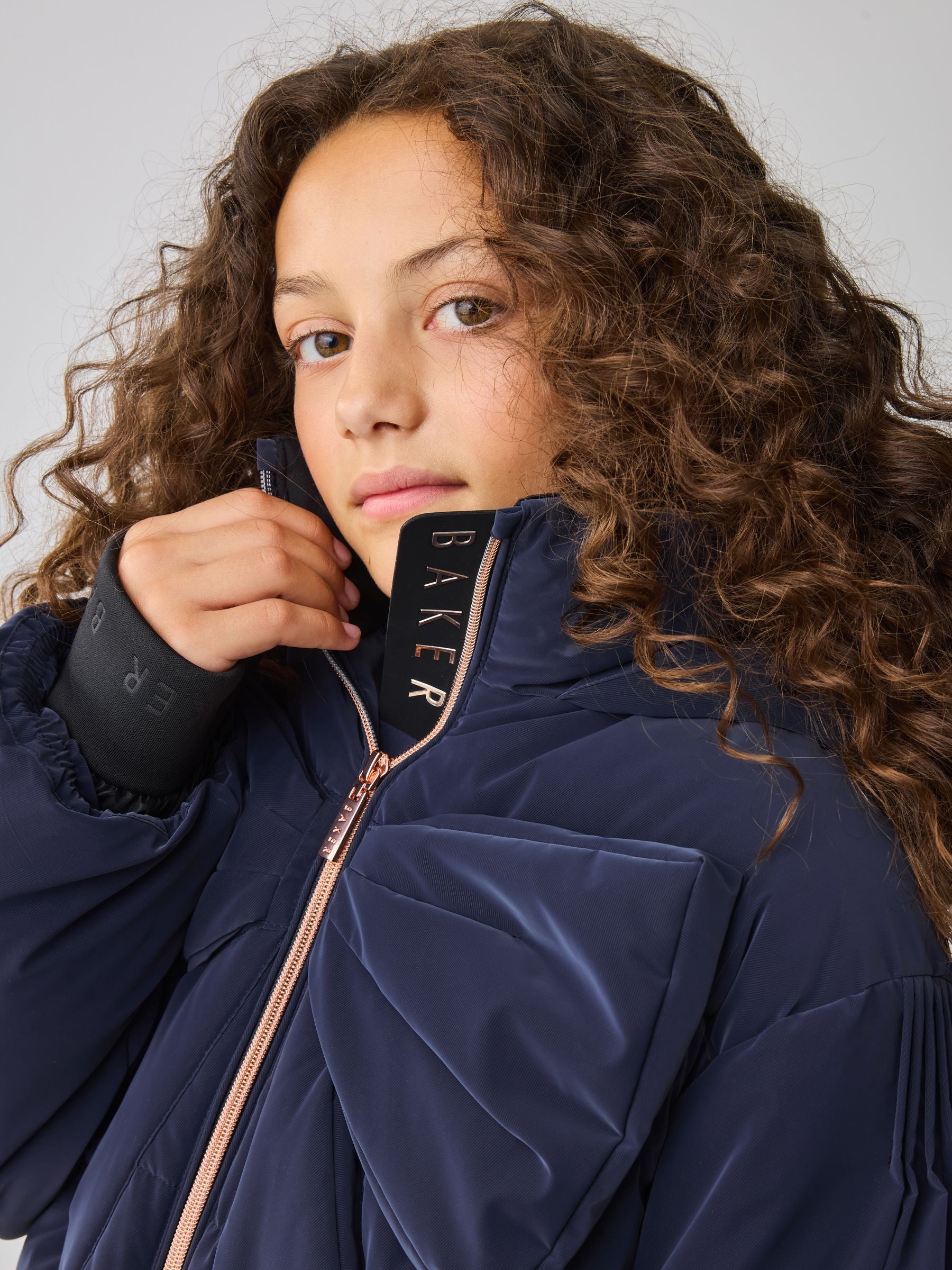 Baker by Ted Baker Navy Shower Resistant Bow Front Padded Coat image 3