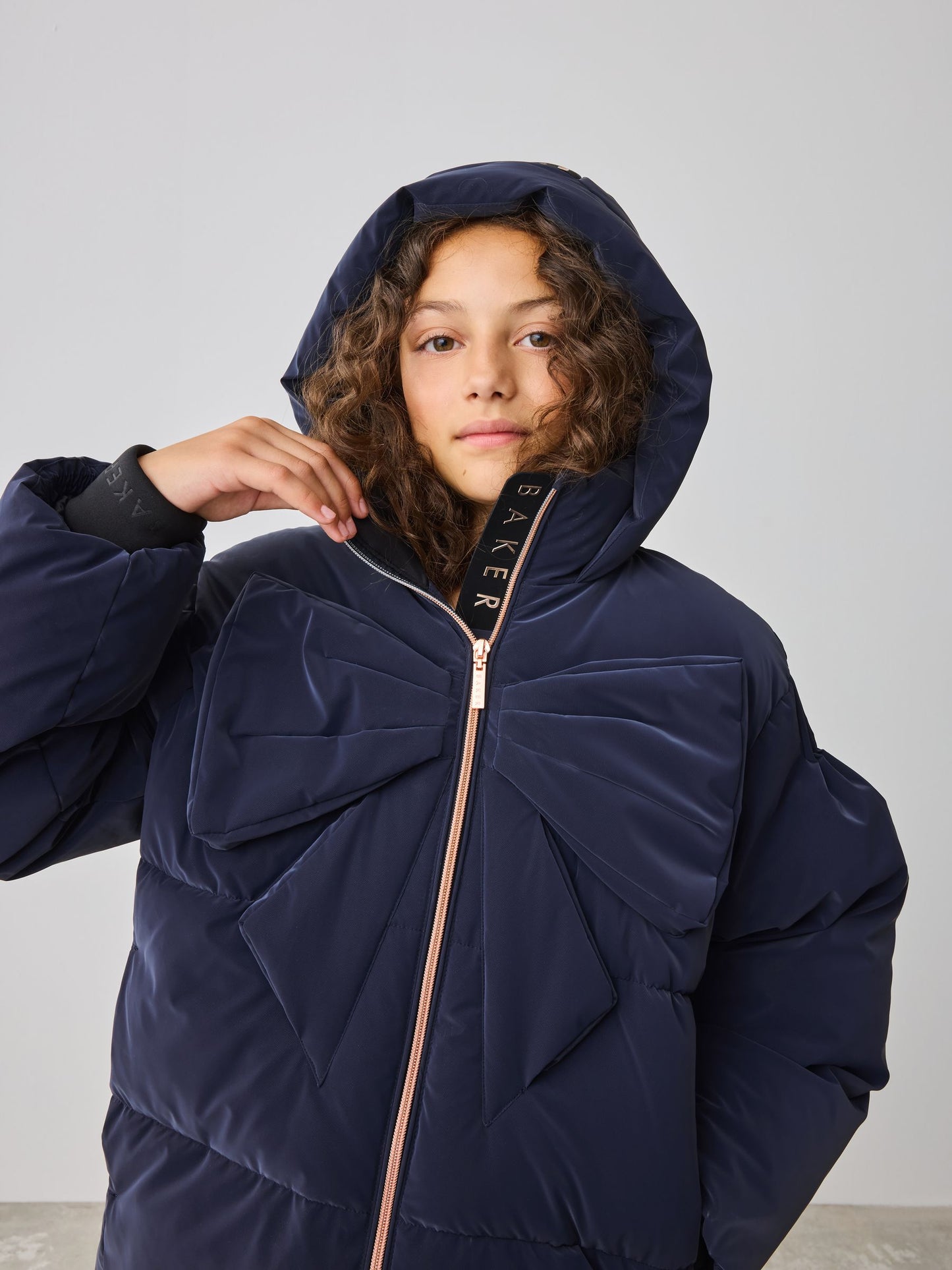 Baker by Ted Baker Navy Shower Resistant Bow Front Padded Coat image 5