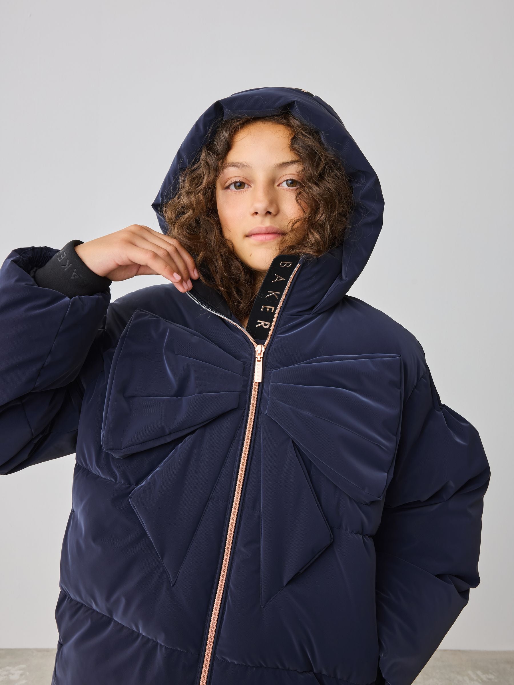 Baker by Ted Baker Navy Shower Resistant Bow Front Padded Coat image 5