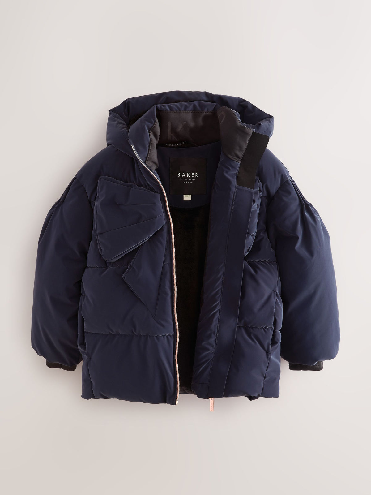 Baker by Ted Baker Navy Shower Resistant Bow Front Padded Coat image 7